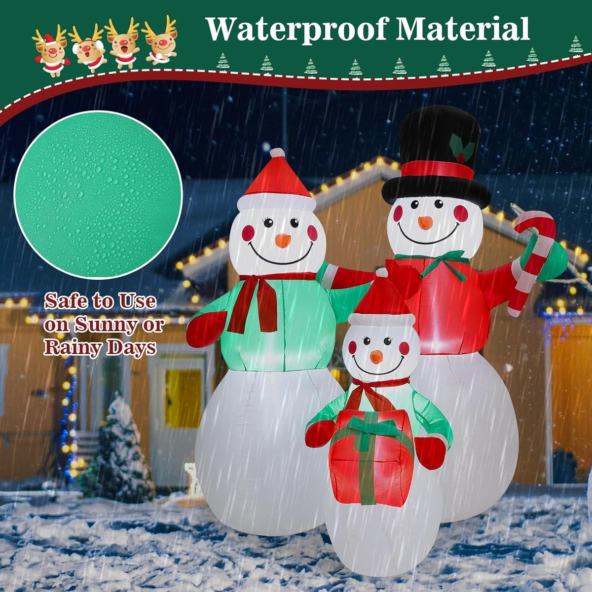 6FT Inflatable Snowman Family Christmas Decoration Waterproof Yard Decor