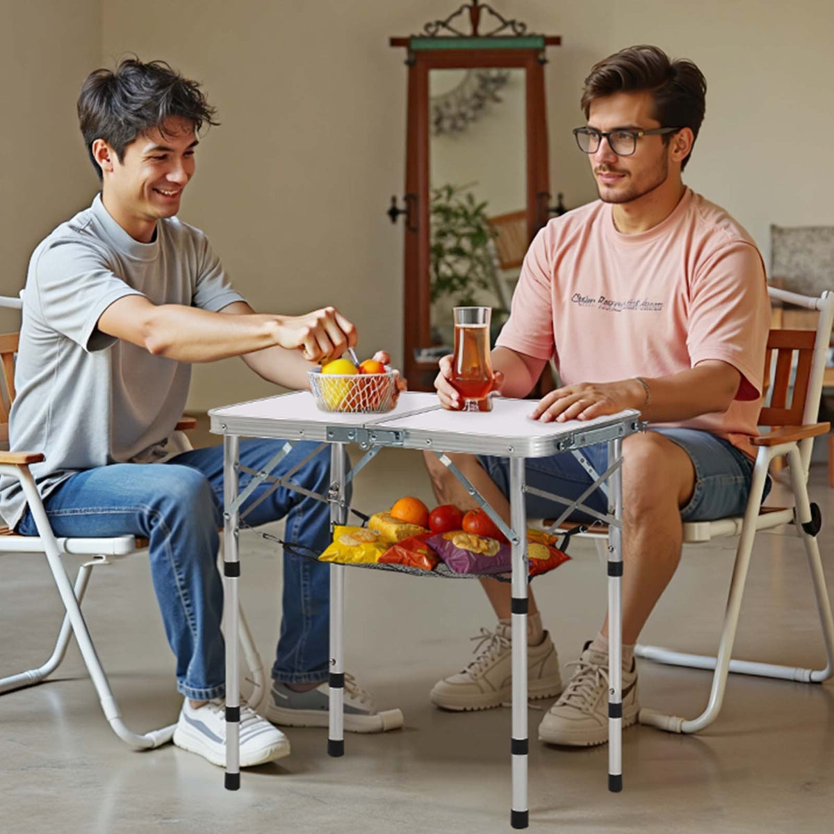 2ft Folding Camping Table with Adjustable Height and Carry Handle