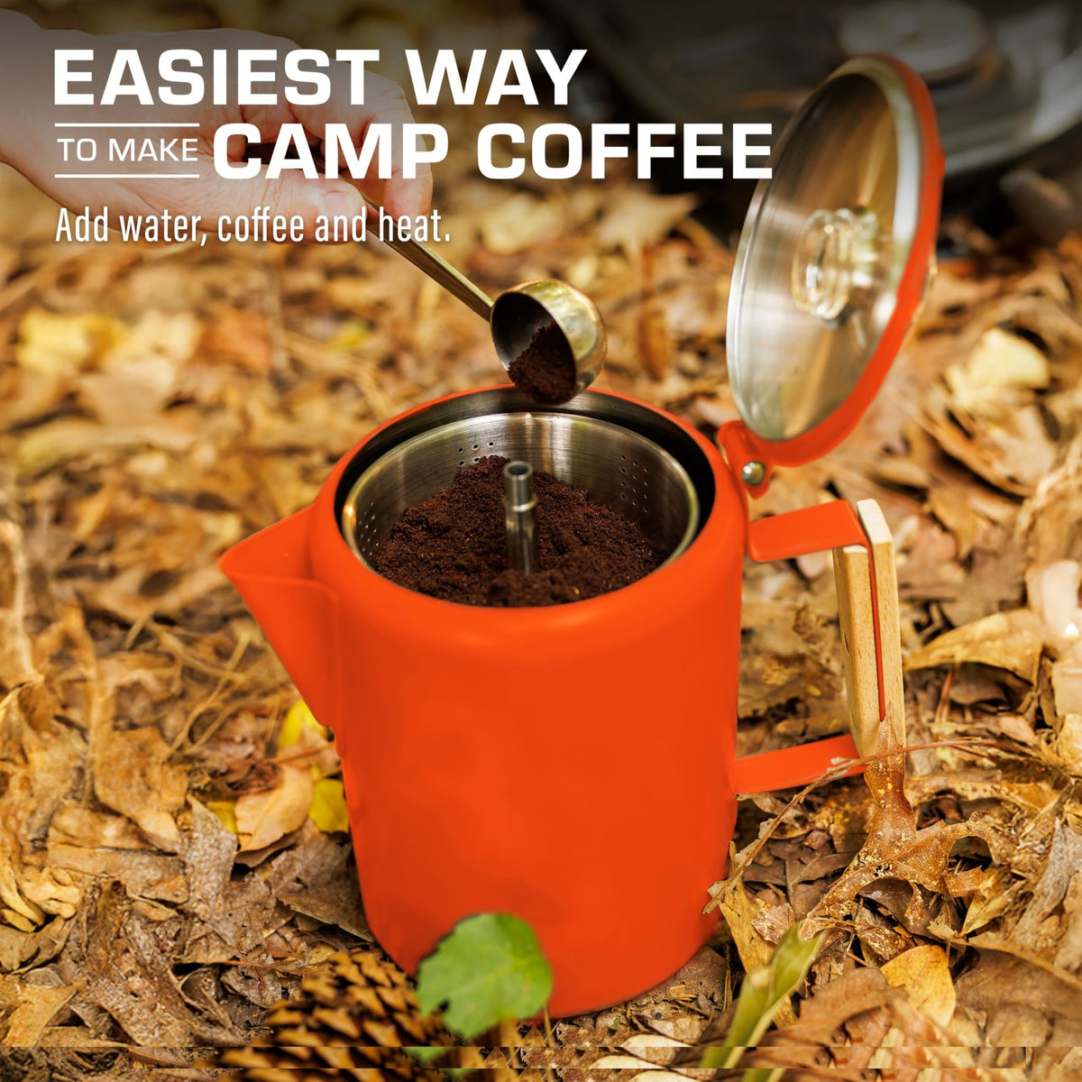 Percolator Coffee Pot 9 Cup Stovetop Camping Coffee Maker Stainless Steel Orange