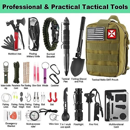 256-Piece Survival & First Aid Kit with Trauma Tools for Camping and Emergency