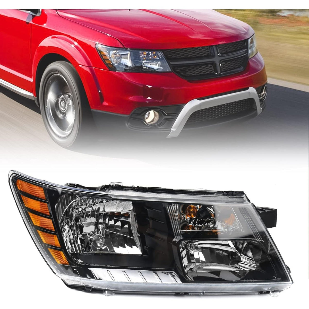 Right Headlamp for Dodge Journey 2009-2018 Halogen Replacement Black