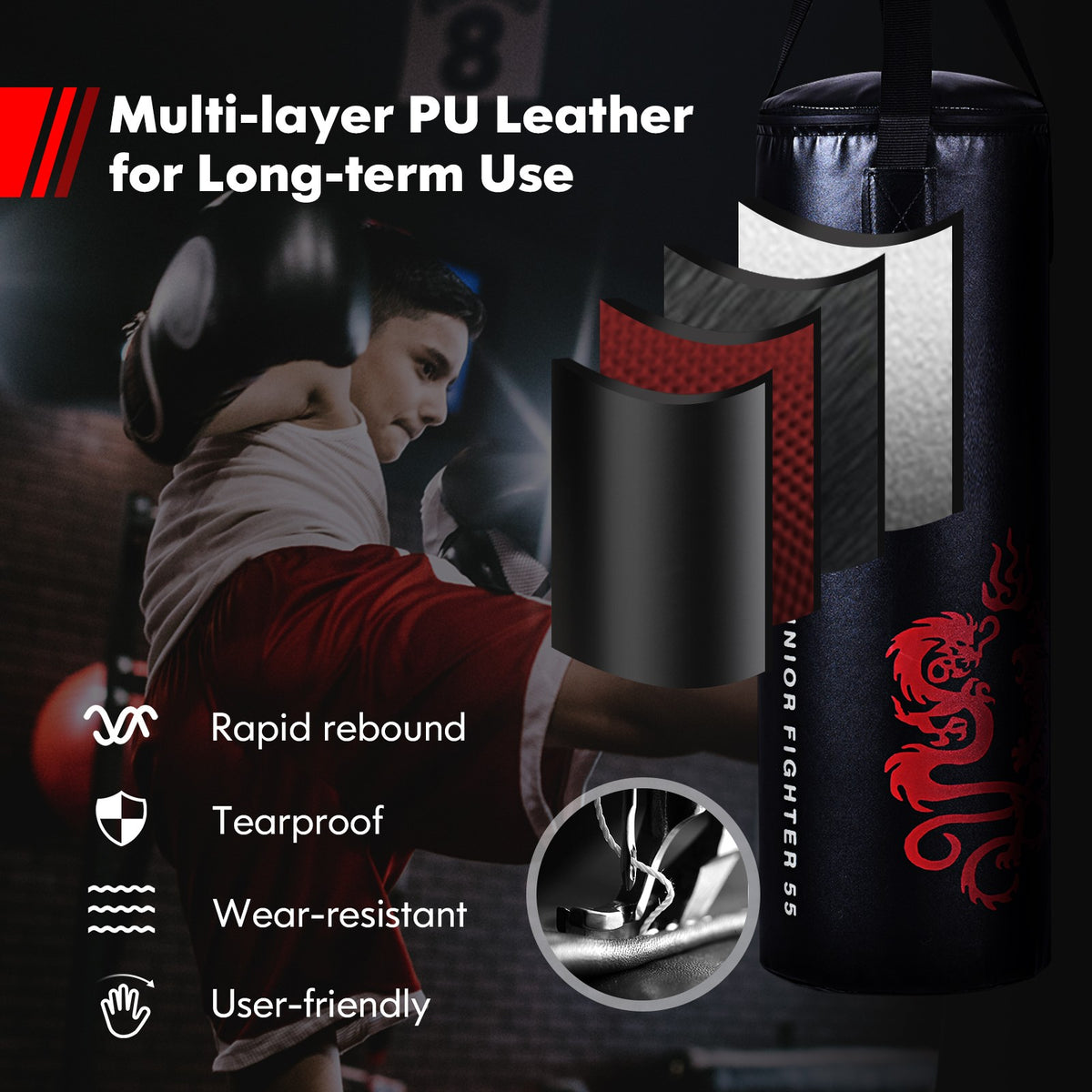 40 Lbs Boxing Sandbag with Gloves Set for Kids - Fitness Martial Arts Equipment