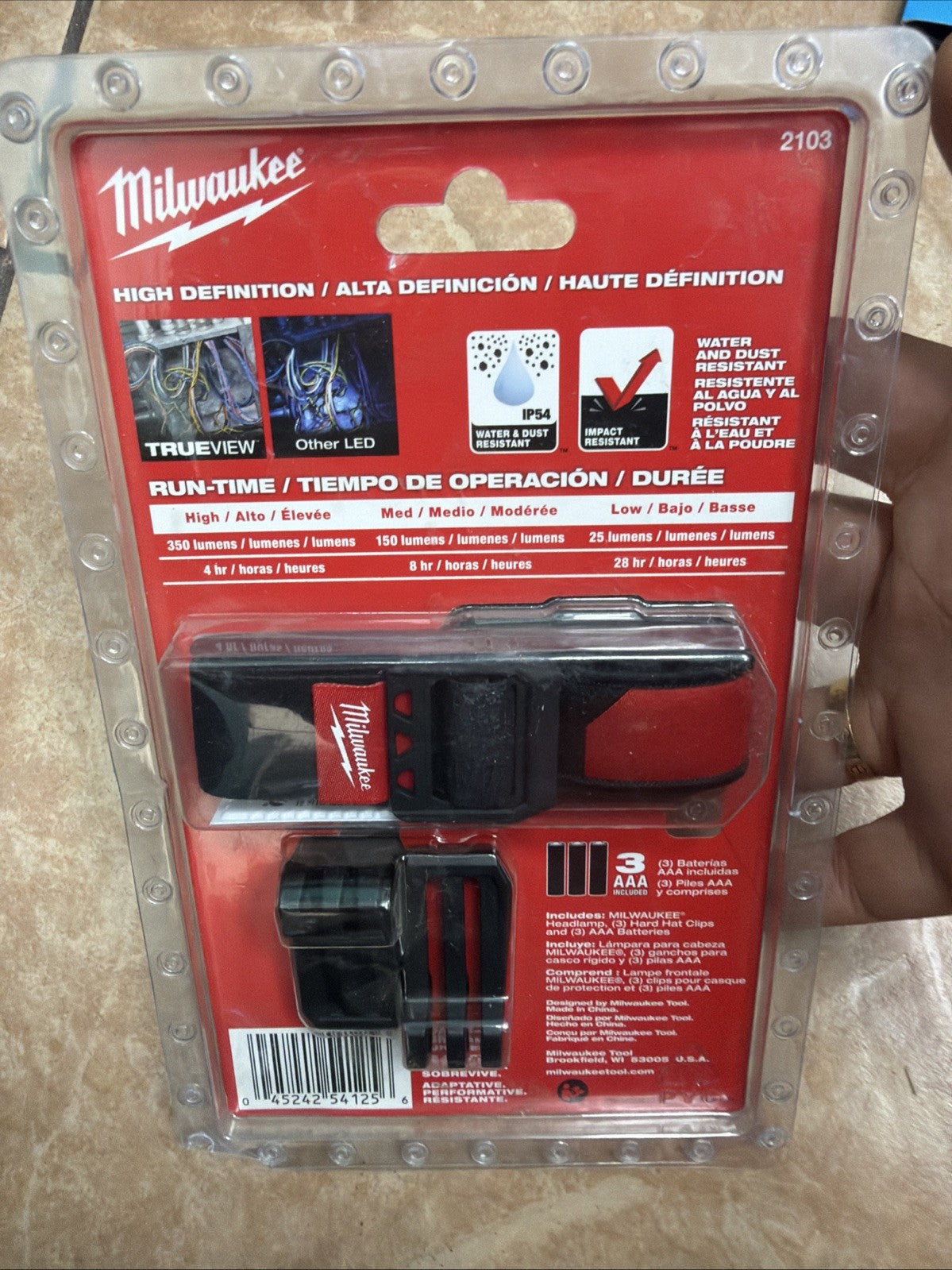 Milwaukee 350 Lumens LED Headlamp Red Black Waterproof Work Light