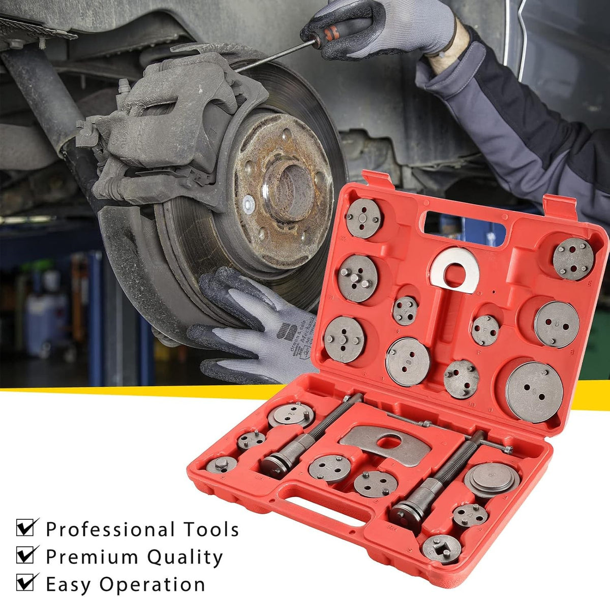 Heavy Duty Disc Brake Caliper Tool Kit for Piston Compression & Rewind