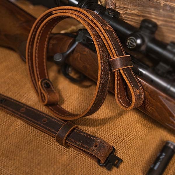 Buffalo Leather Rifle Sling - Amish Handmade 1-Inch Brown Gun Strap
