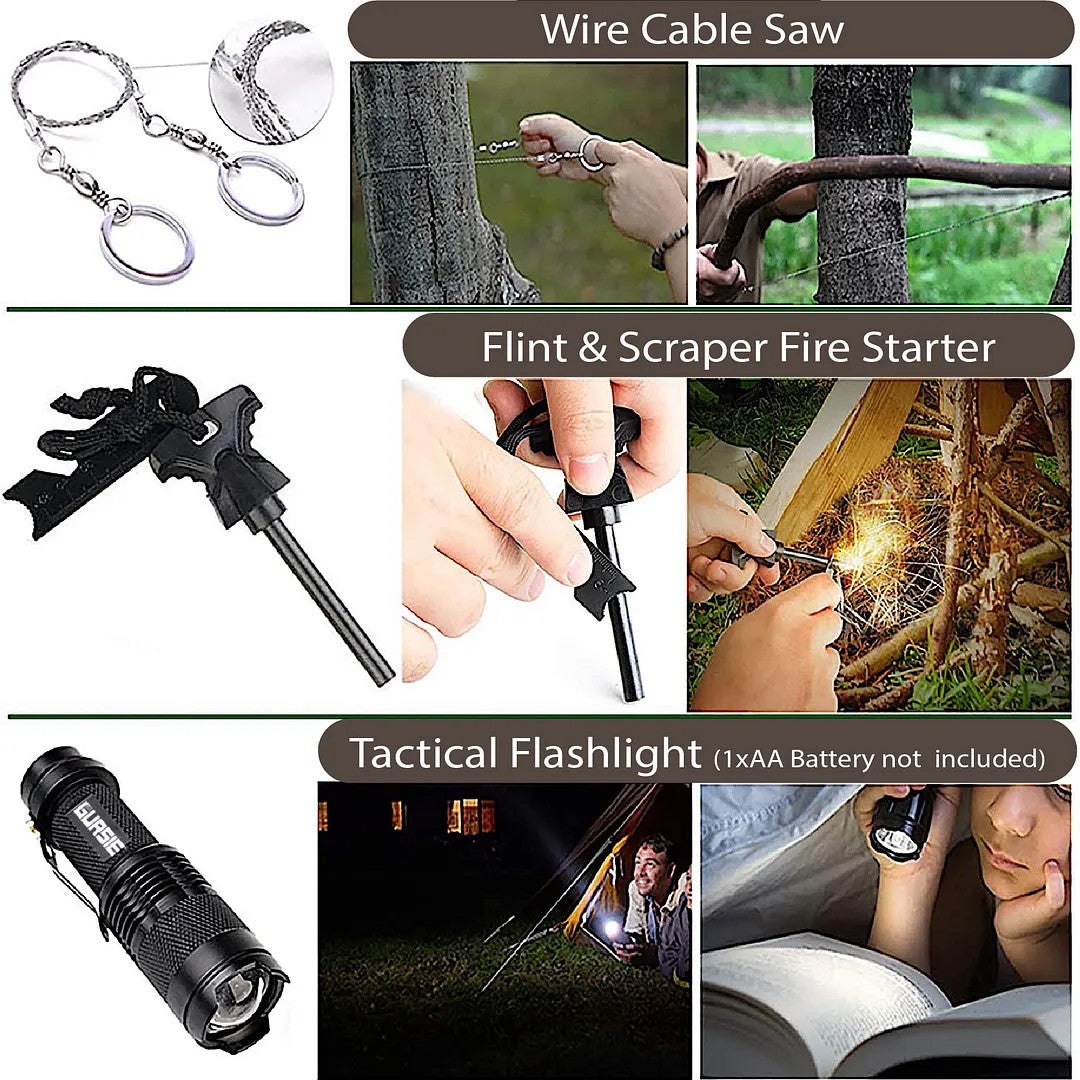 Men's Tactical Survival Gear Kit - Emergency Camping Hiking Travel Equipment