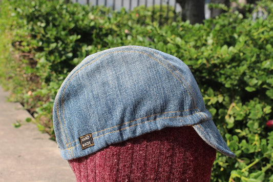 Vintage Denim Cycling Cap - Handmade One Size Cotton Hat for Men & Women