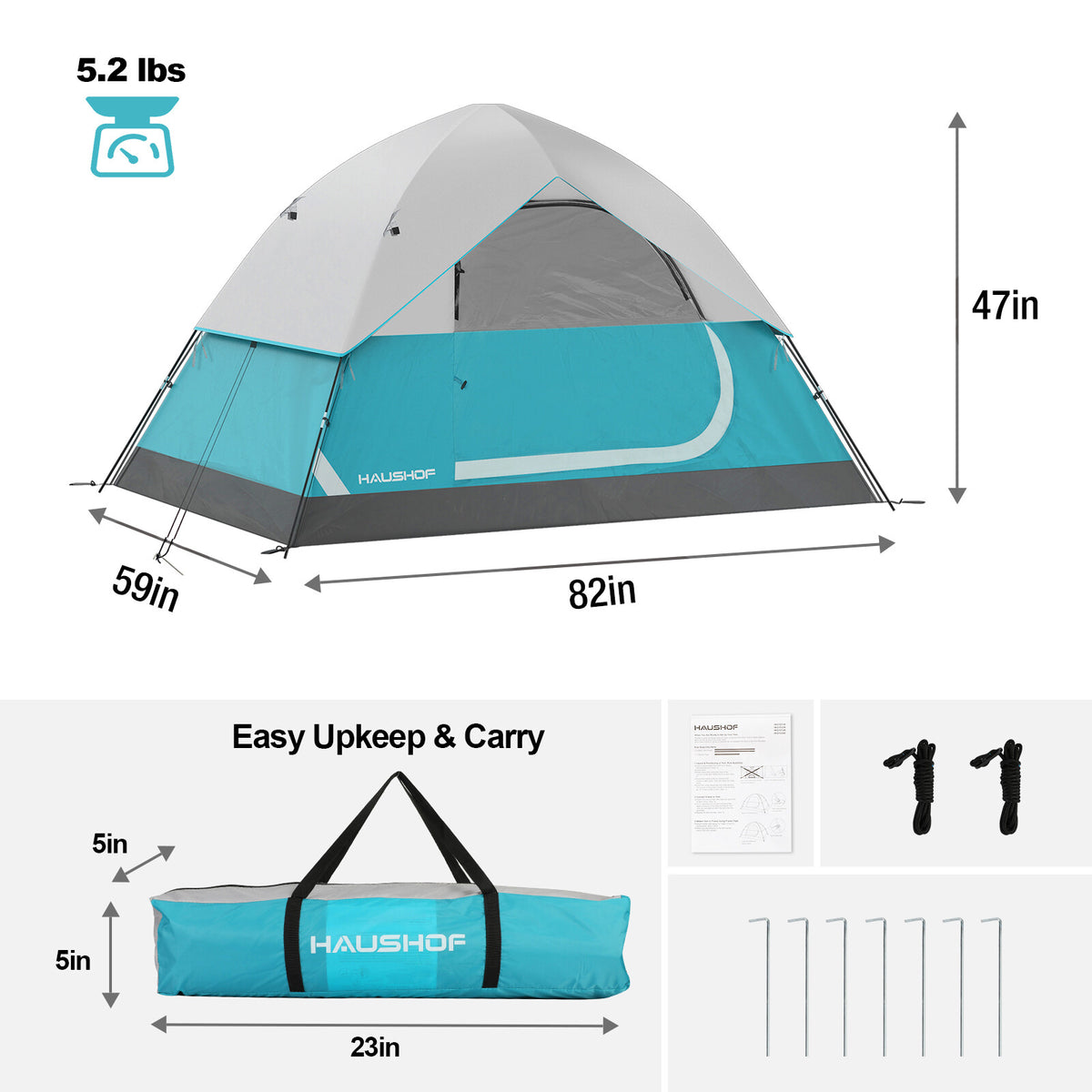 Family Dome Camping Tent with Removable Rainfly, 2-4 Person, Waterproof & Easy Setup