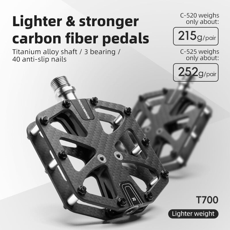 Carbon Fiber Bike Pedals 9/16" Flat Platform with Sealed Bearings - Lightweight & Durable