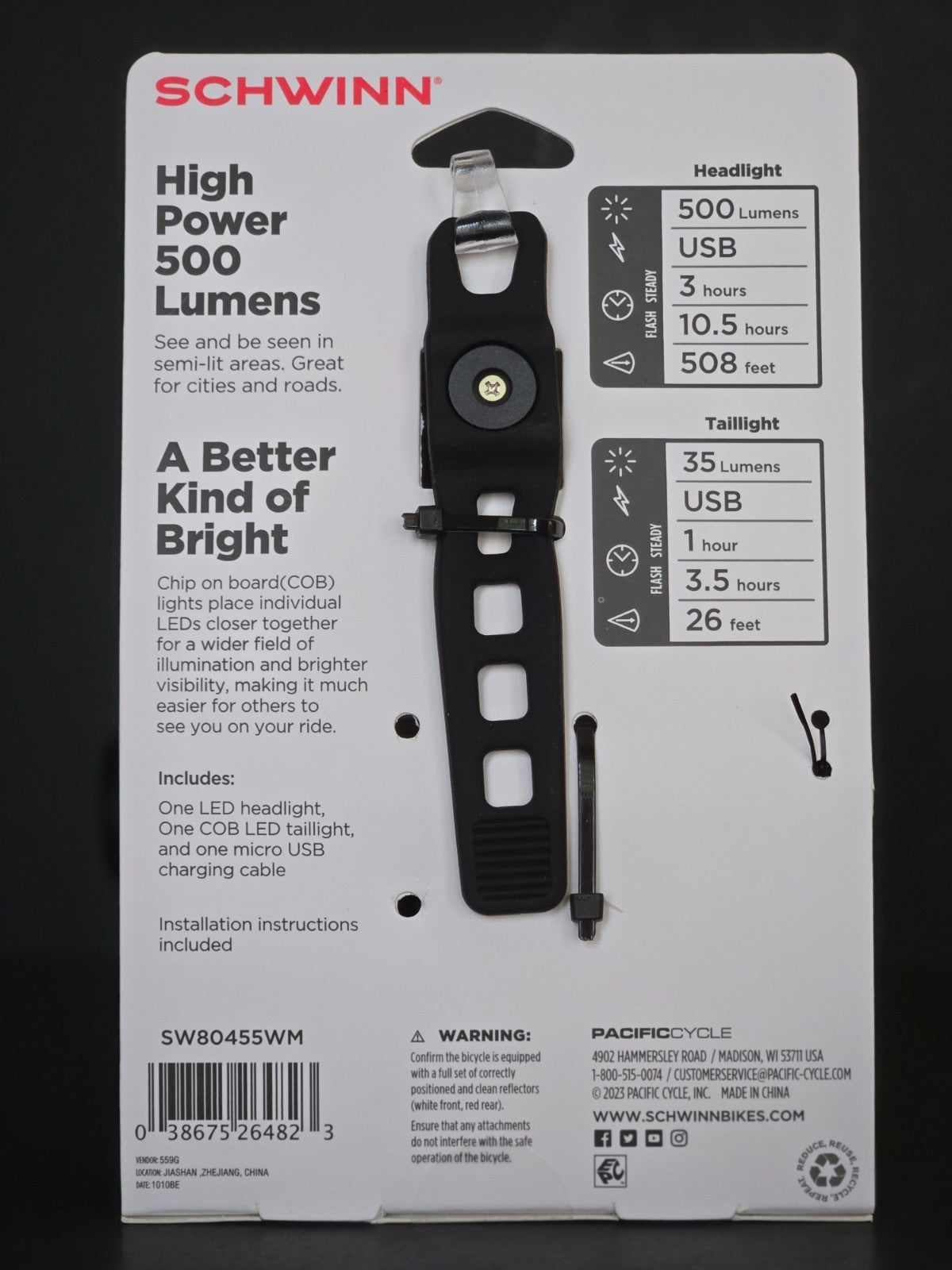 USB Rechargeable Bike Light Set 500 Lumens Front & Rear LED