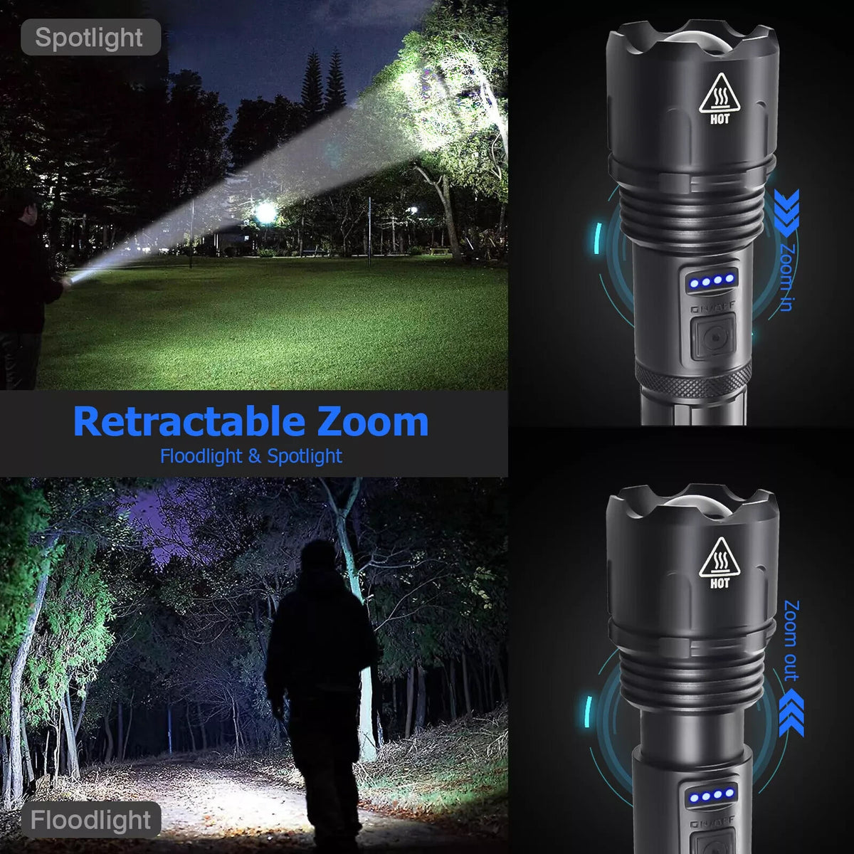 Super Bright Rechargeable LED Tactical Flashlight 1000000 Lumens, Waterproof, Focus Adjustable