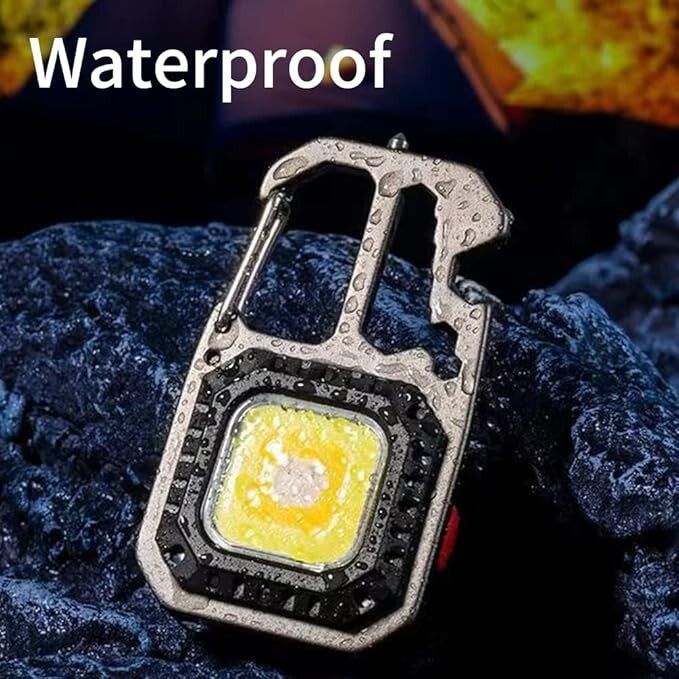 Rechargeable COB Keychain Flashlight with 6 Modes, Emergency Tools & Waterproof