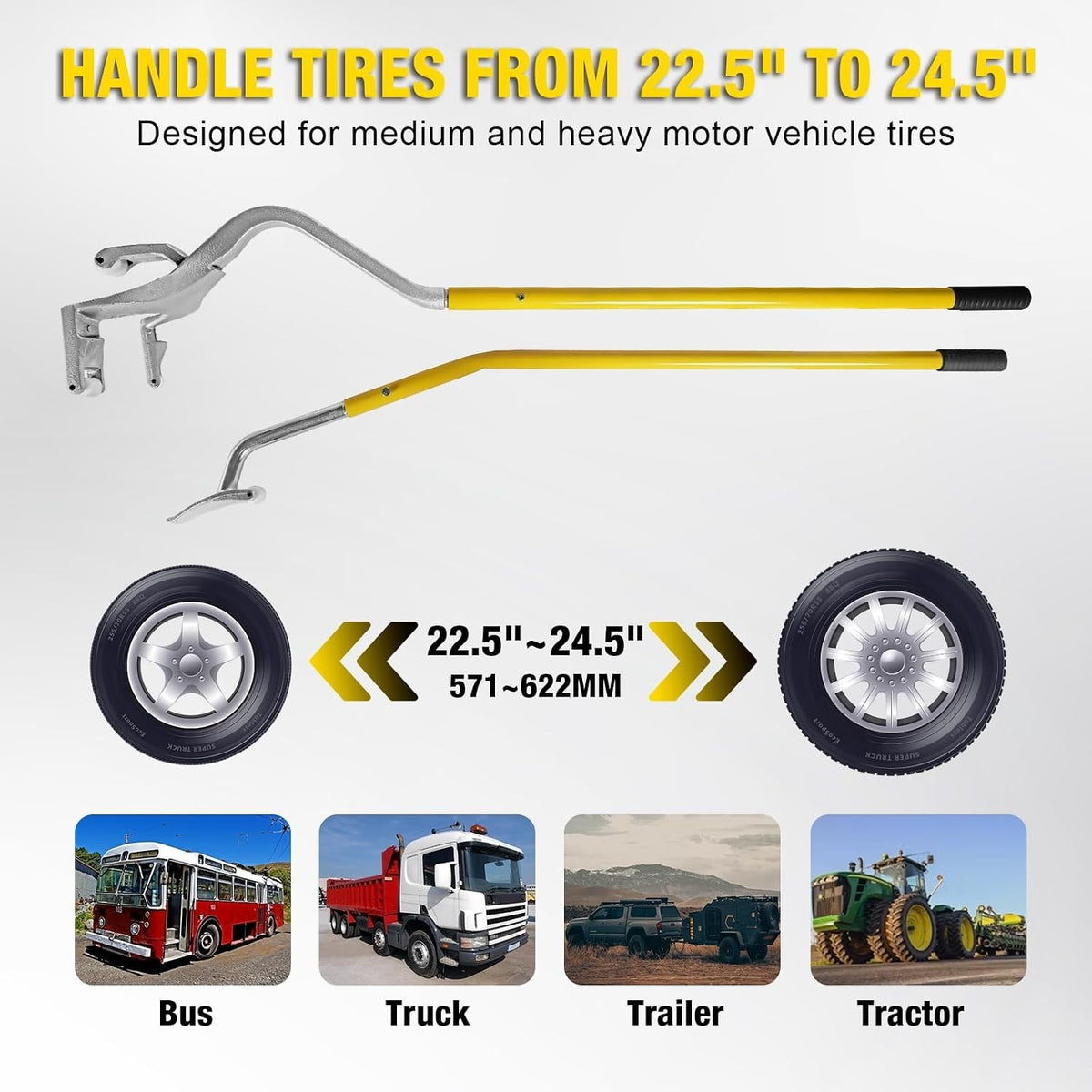 Semi Tire Changing Tool Set 17.5-24.5 Inch for Cars Trucks Buses - Durable Steel