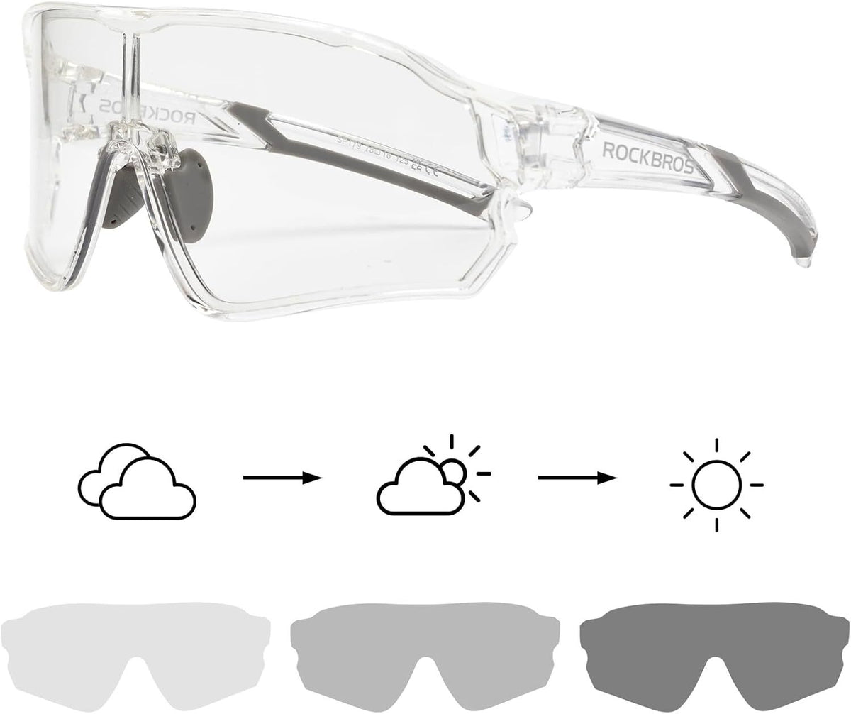 Photochromic Cycling Sunglasses UV400 Lightweight Rimless Bike Glasses