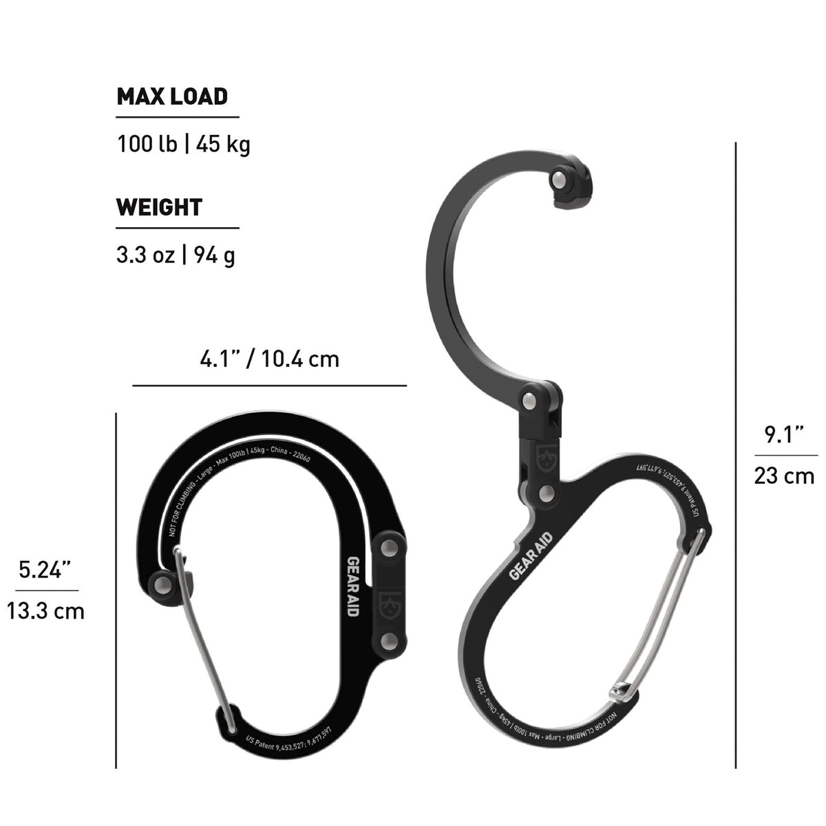 Aluminum Heroclip Large Clip with 100 lb Max Load for Camping and Gear