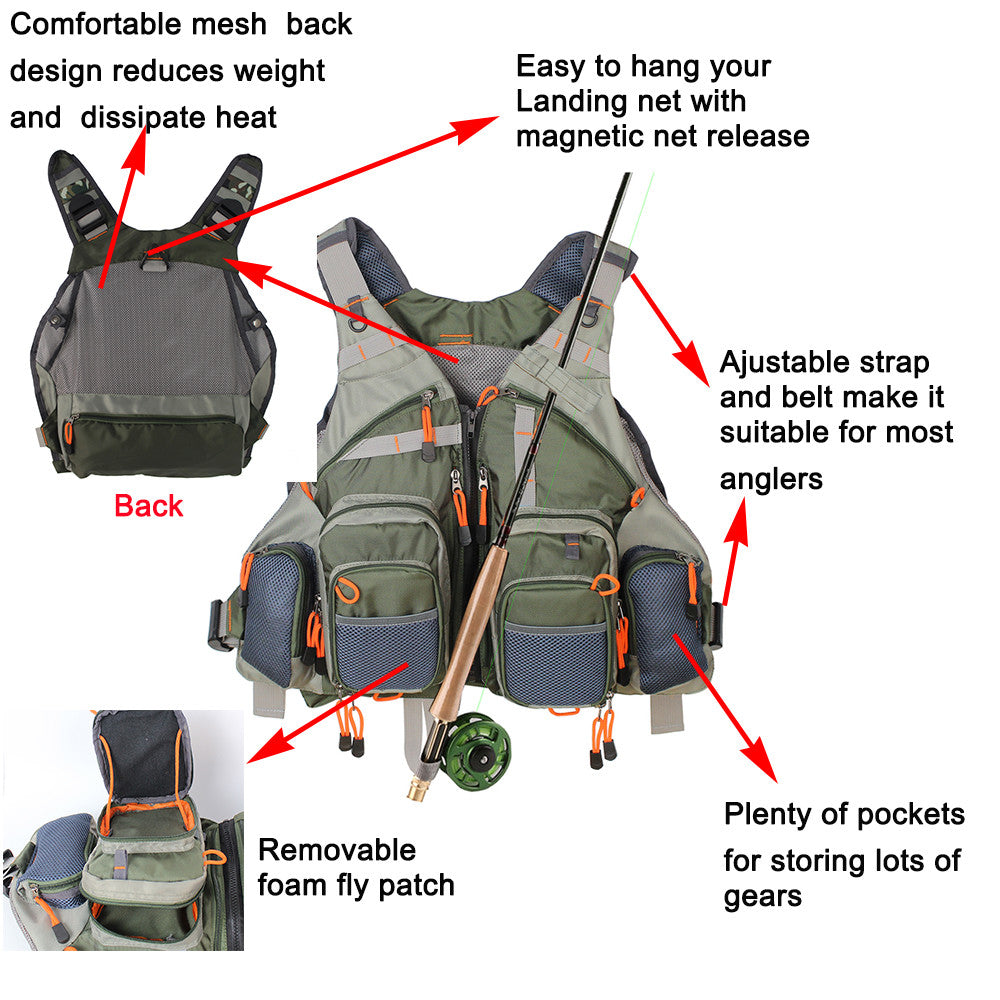 Fly Fishing Vest Pack for Men Adjustable Breathable Multi-Pocket Fishing Vest