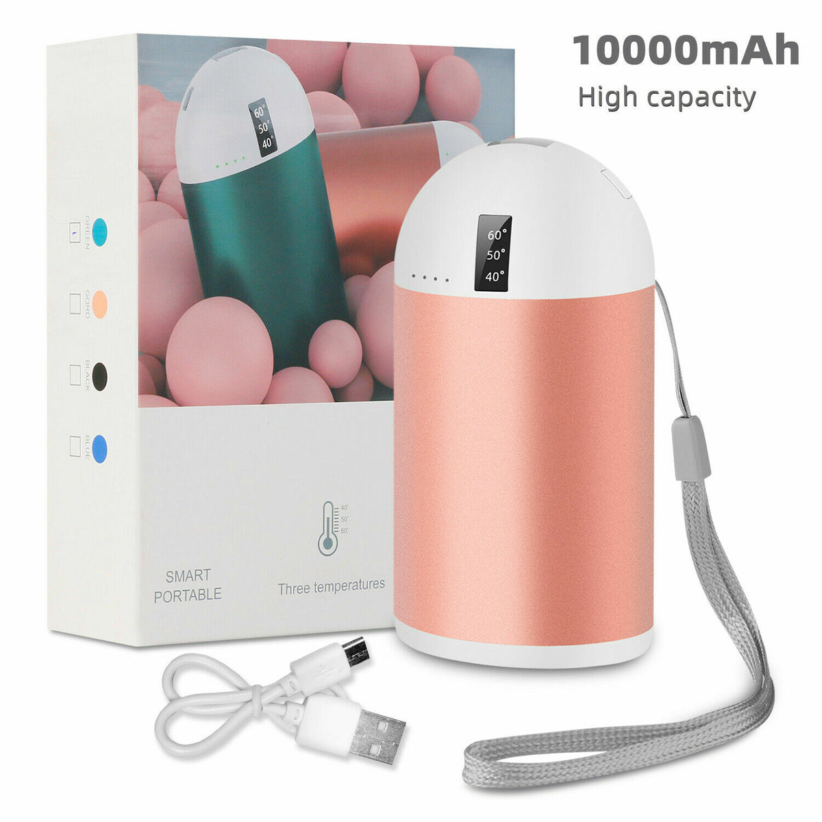 Rechargeable Hand Warmer 10000mAh USB Power Bank with Multiple Temps
