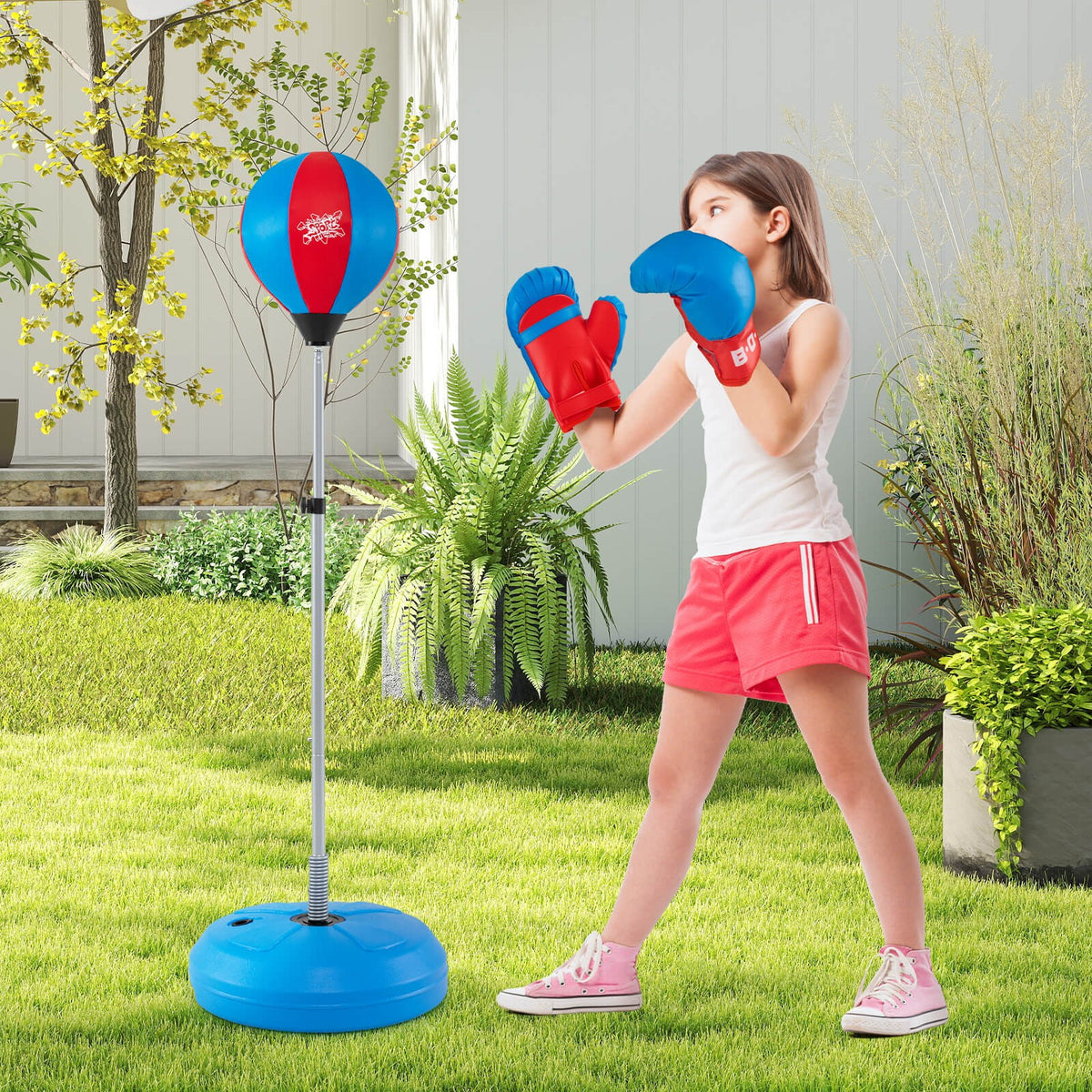 Adjustable Standing Punching Bag with Gloves for Boxing & Fitness