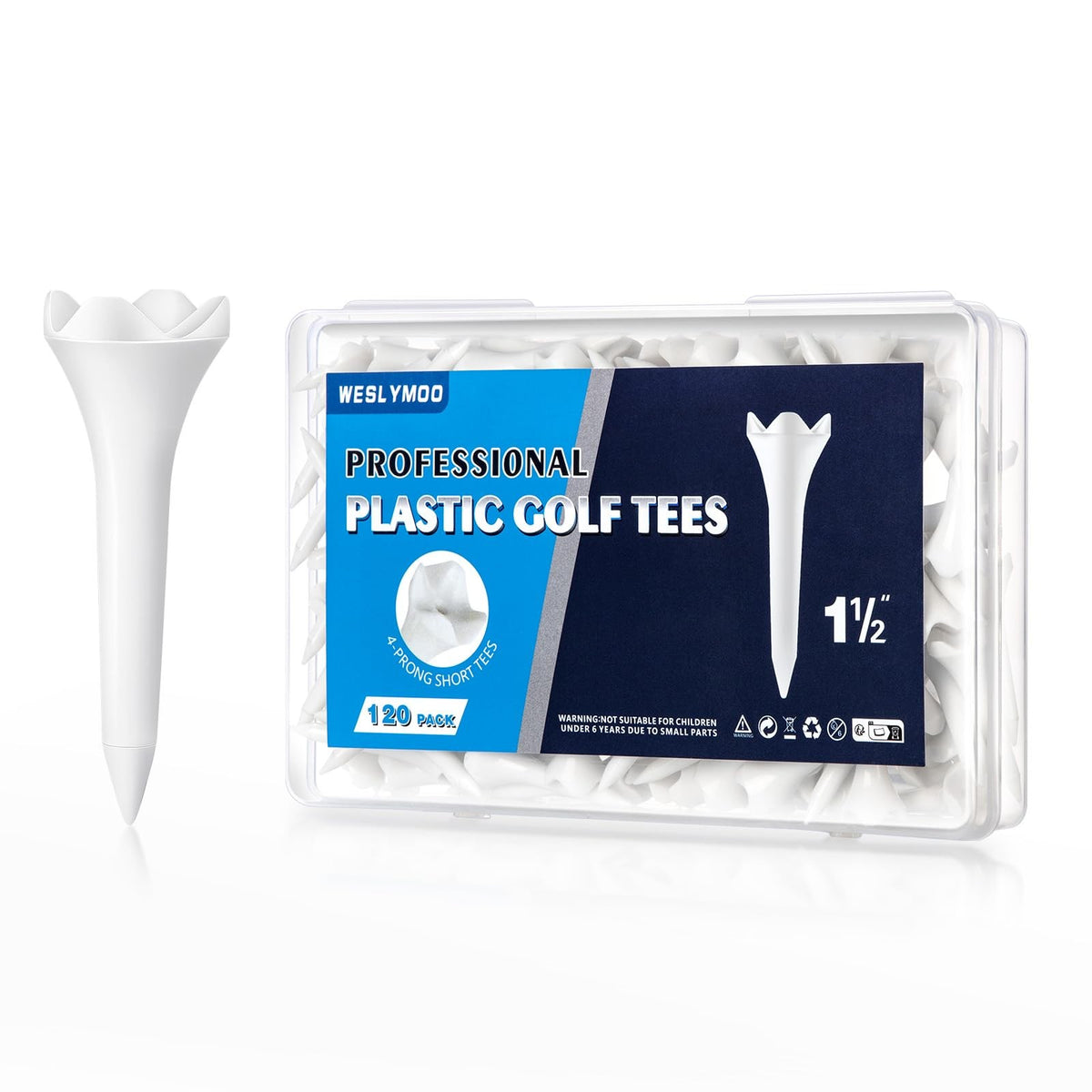1.5 Inch Plastic Golf Tees Pack of 120 - Unbreakable, Friction-Reducing Design