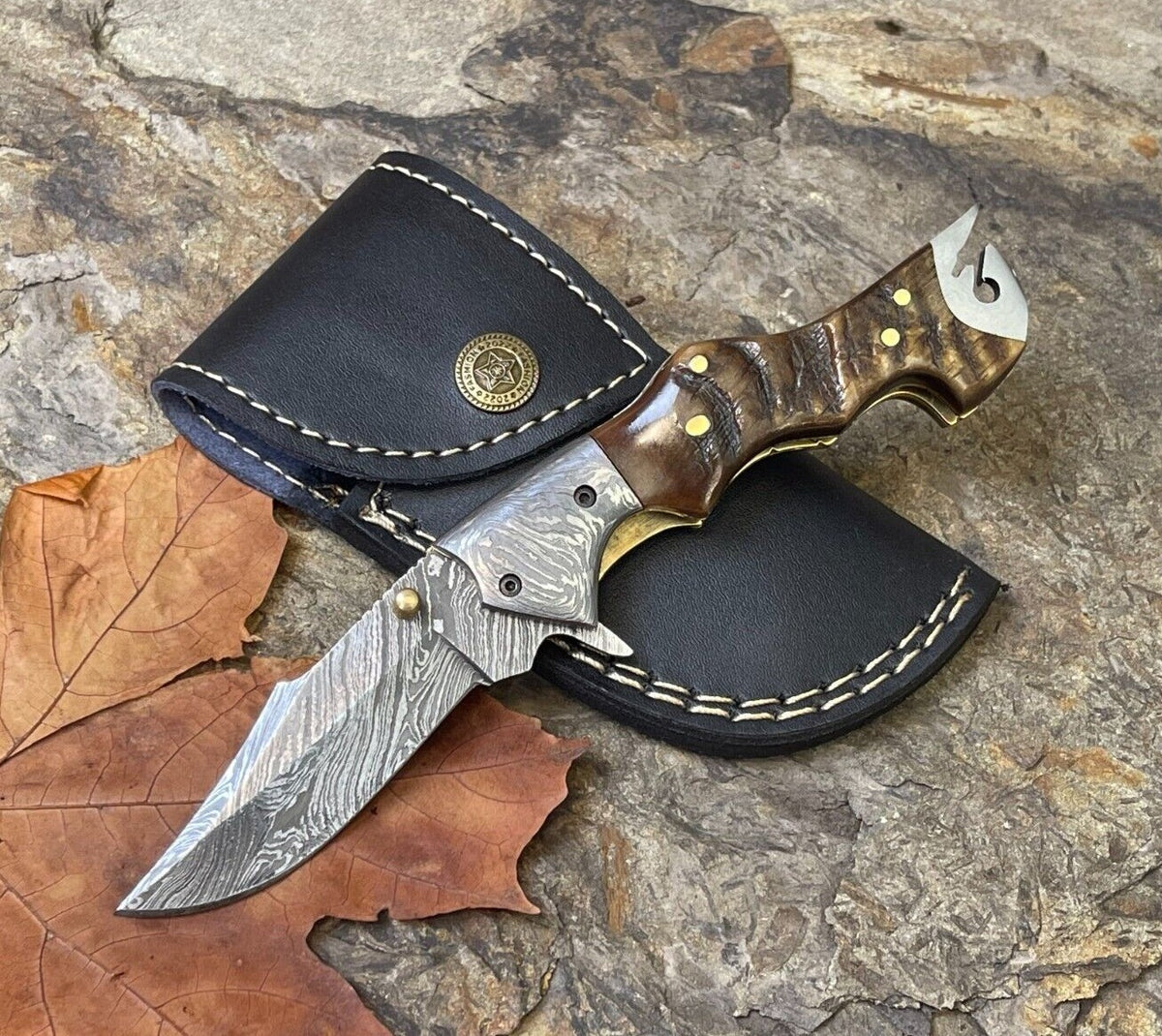 Damascus Folding Pocket Knife with Small Defects Handmade, Multiple Variants
