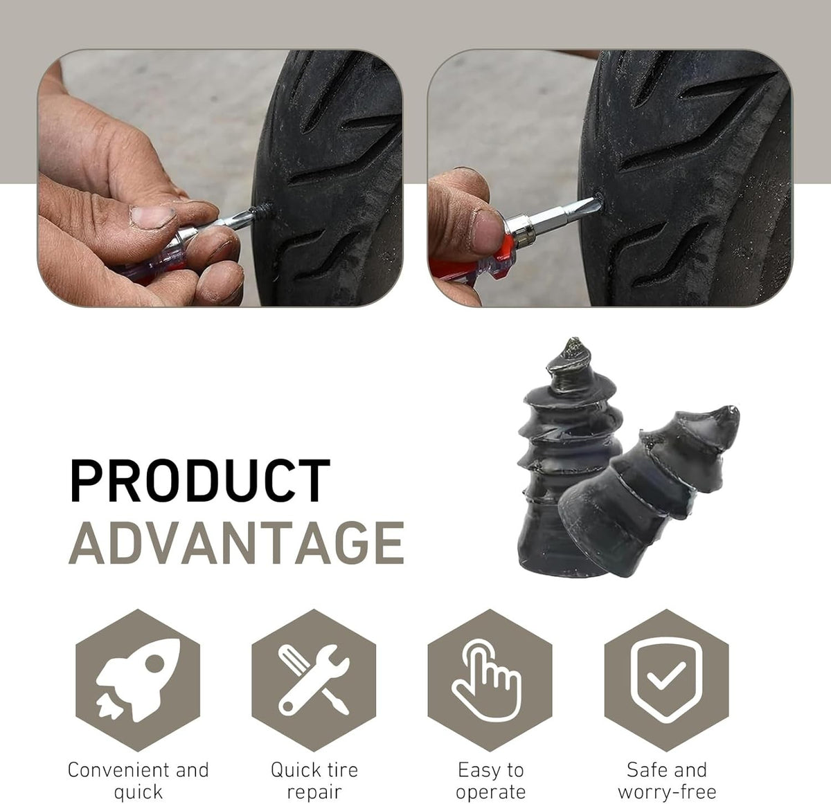 60PCS Tire Repair Kit with Self-Injecting Rubber Plugs and Screwdriver