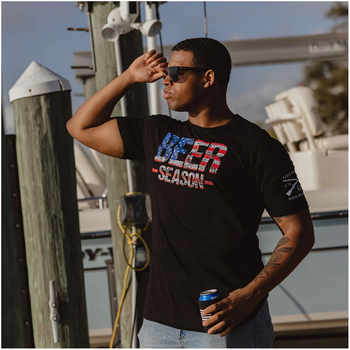 Men's Beer T-Shirt - American Pride Graphic Tee - Black