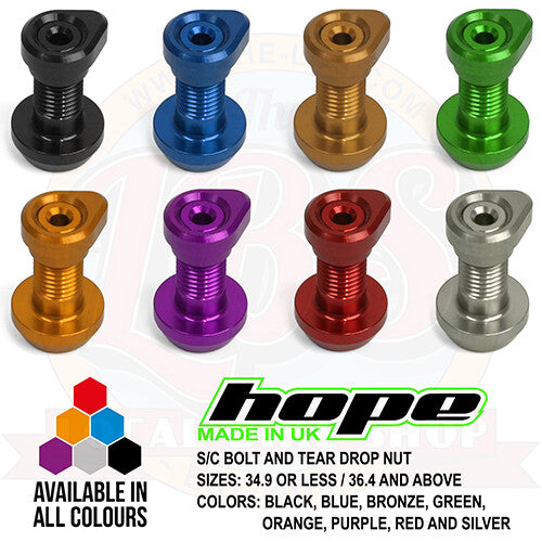 Hope Bolt-On Seat Clamp Bolt & Tear Drop Nut - Multiple Sizes & Colors