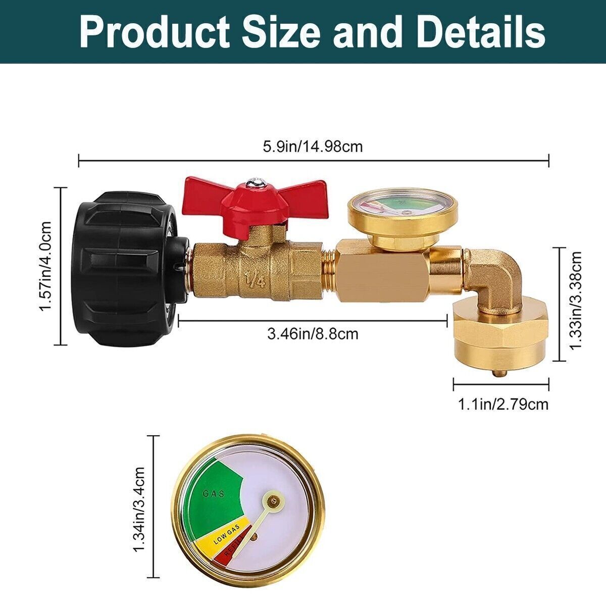 Propane Refill Adapter Kit with Gauge and ON-Off Valve for 1Lb to 20Lb Tanks