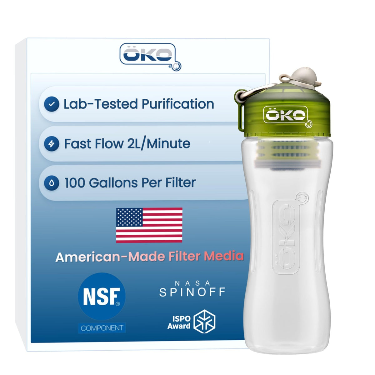 22oz Water Filter Bottle with Fast Flow Purification System - Moss