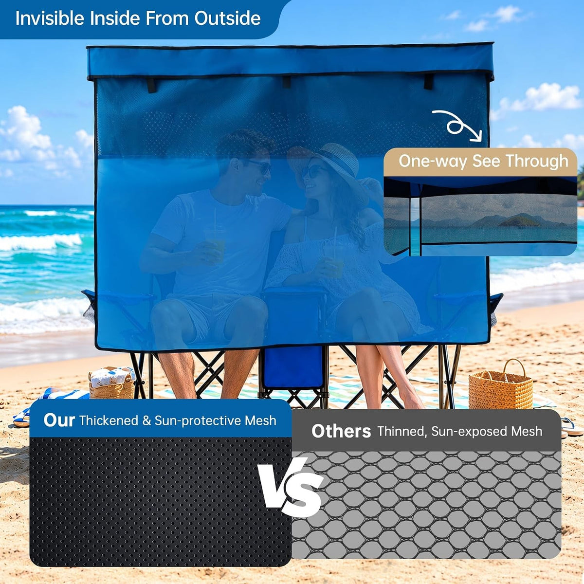 Double Beach Chair with Canopy Shade and Cooler Bag