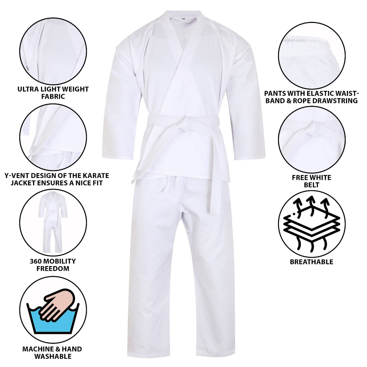 Lightweight Karate Uniform for Kids & Adults with Belt - Martial Arts Gear