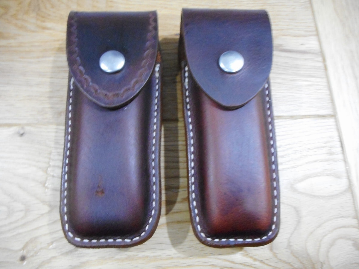 Leather Sheath for Multi Tools - Durable Custom Dark Brown Sheath with Plain or Tooled Flap