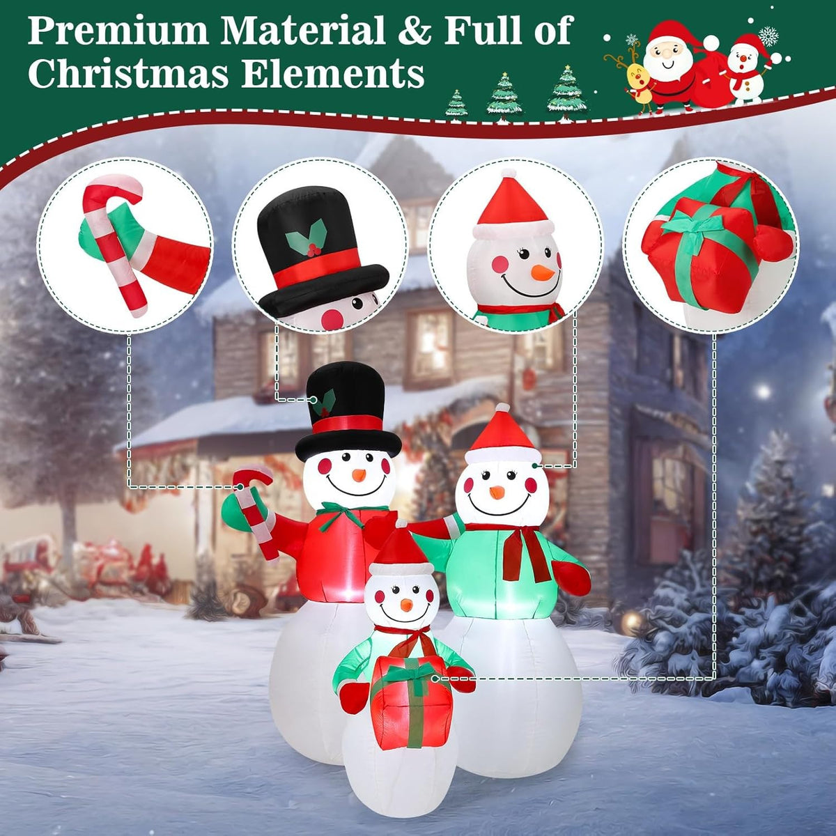 6FT Inflatable Snowman Family Christmas Decoration Waterproof Yard Decor