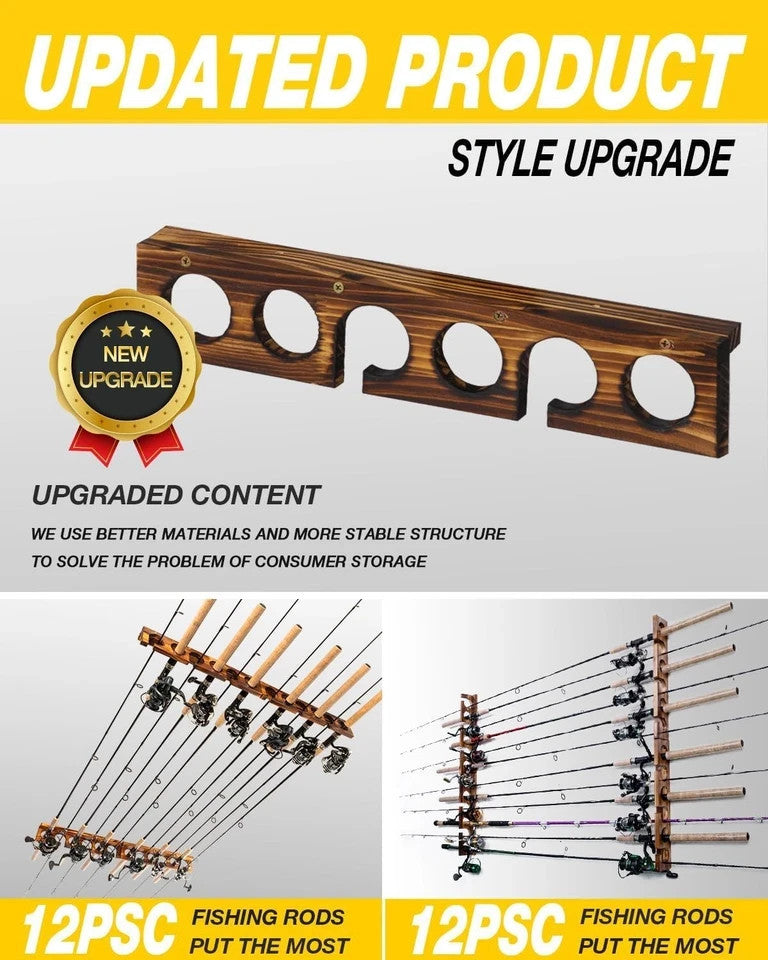 Fishing Rod Storage Rack Holds Up to 12 Rods Wall Mount or 2 Sets Brown