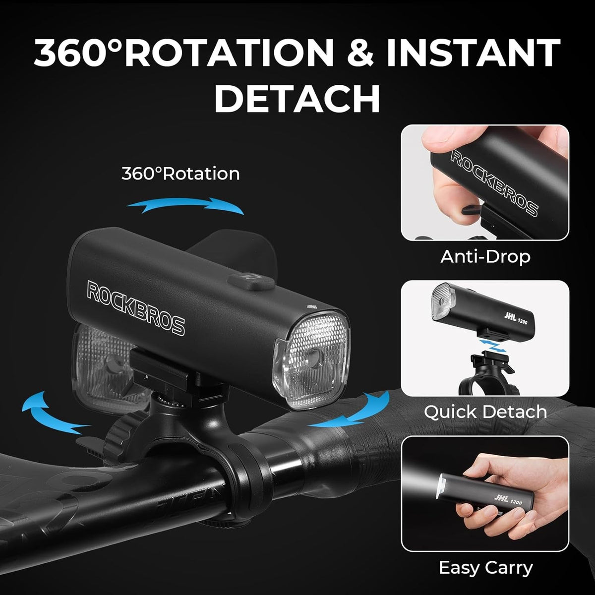 High-Brightness Bicycle Headlight 1200LM 360° Rotating Adjustable Base
