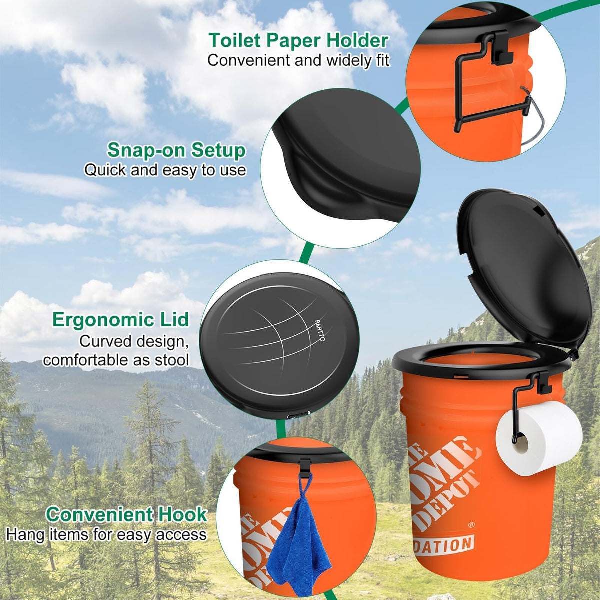 Portable Toilet Seat for 5 Gallon Buckets with Lid & Disposable Bag Compatible