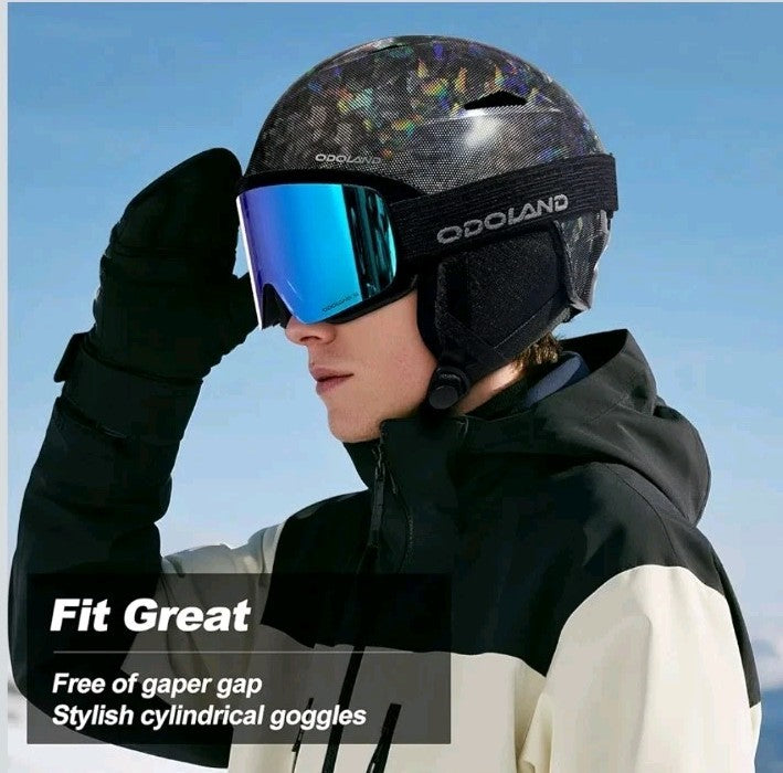 Odoland Ski Helmet Size S with Disco Light, Adjustable Dial, Black