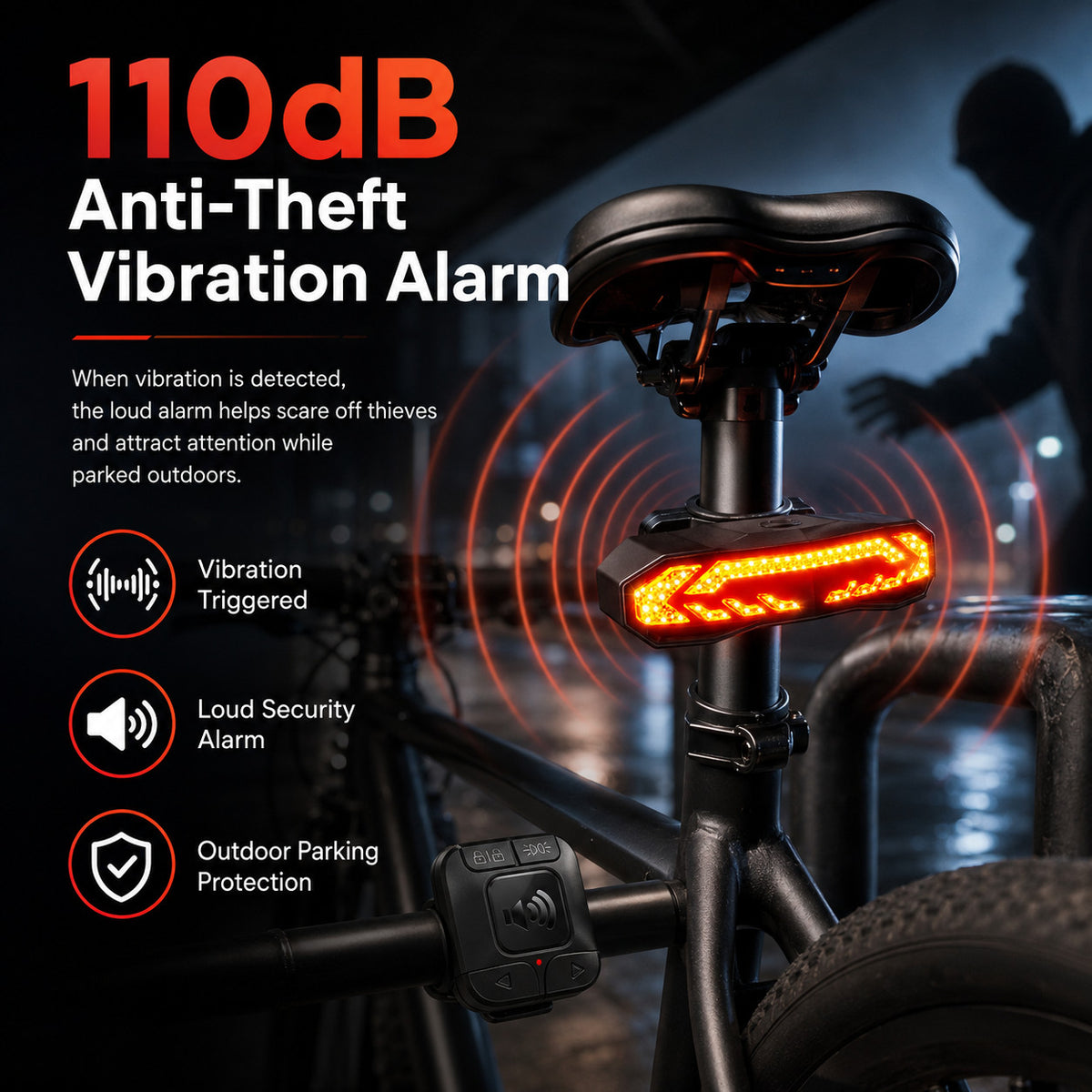 USB Rechargeable Bike Tail Light with Turn Signals Waterproof LED Cycling Safety Lamp