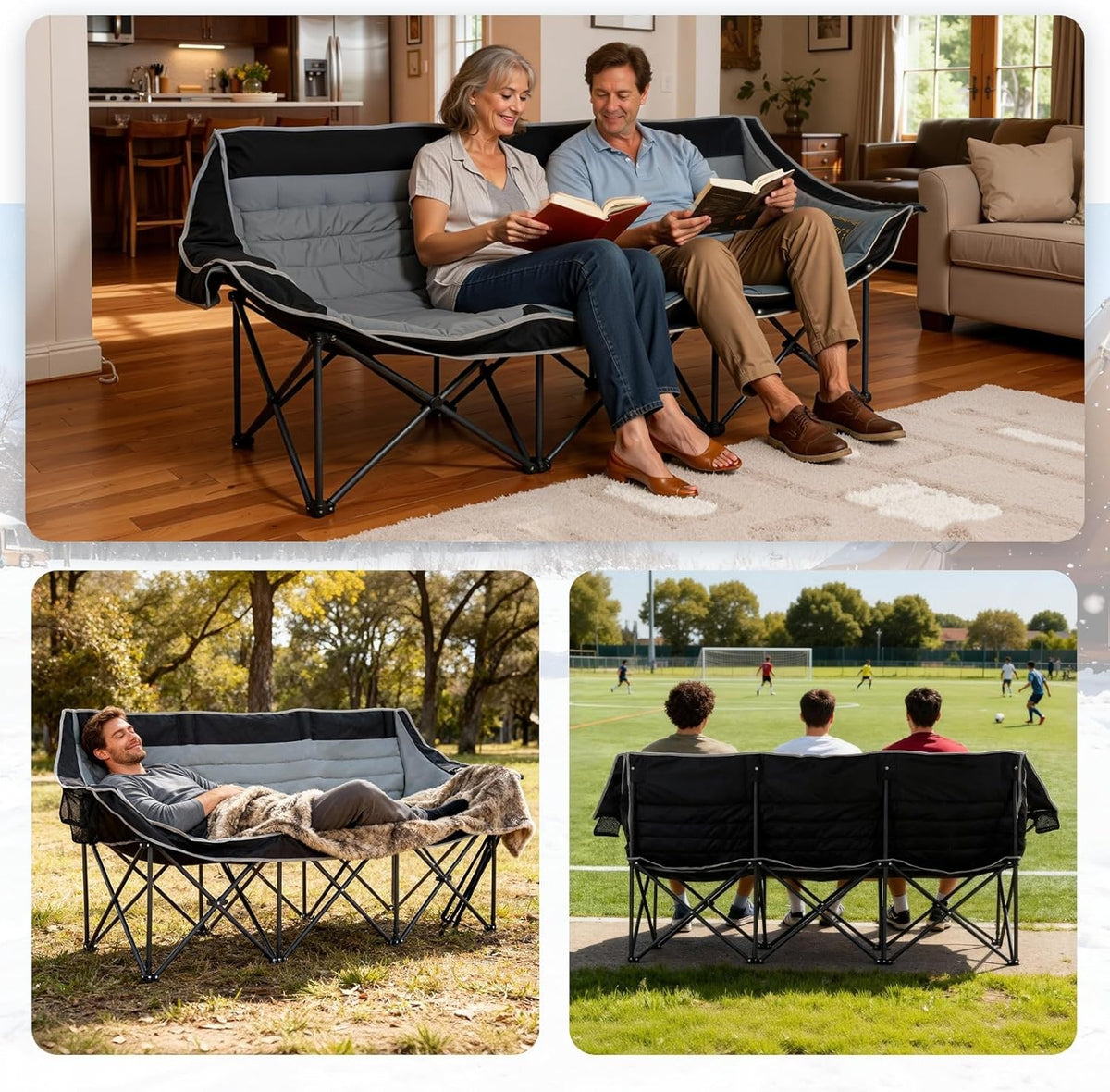 Oversized 3-Person Camping Chair with Cup Holders and Side Pockets