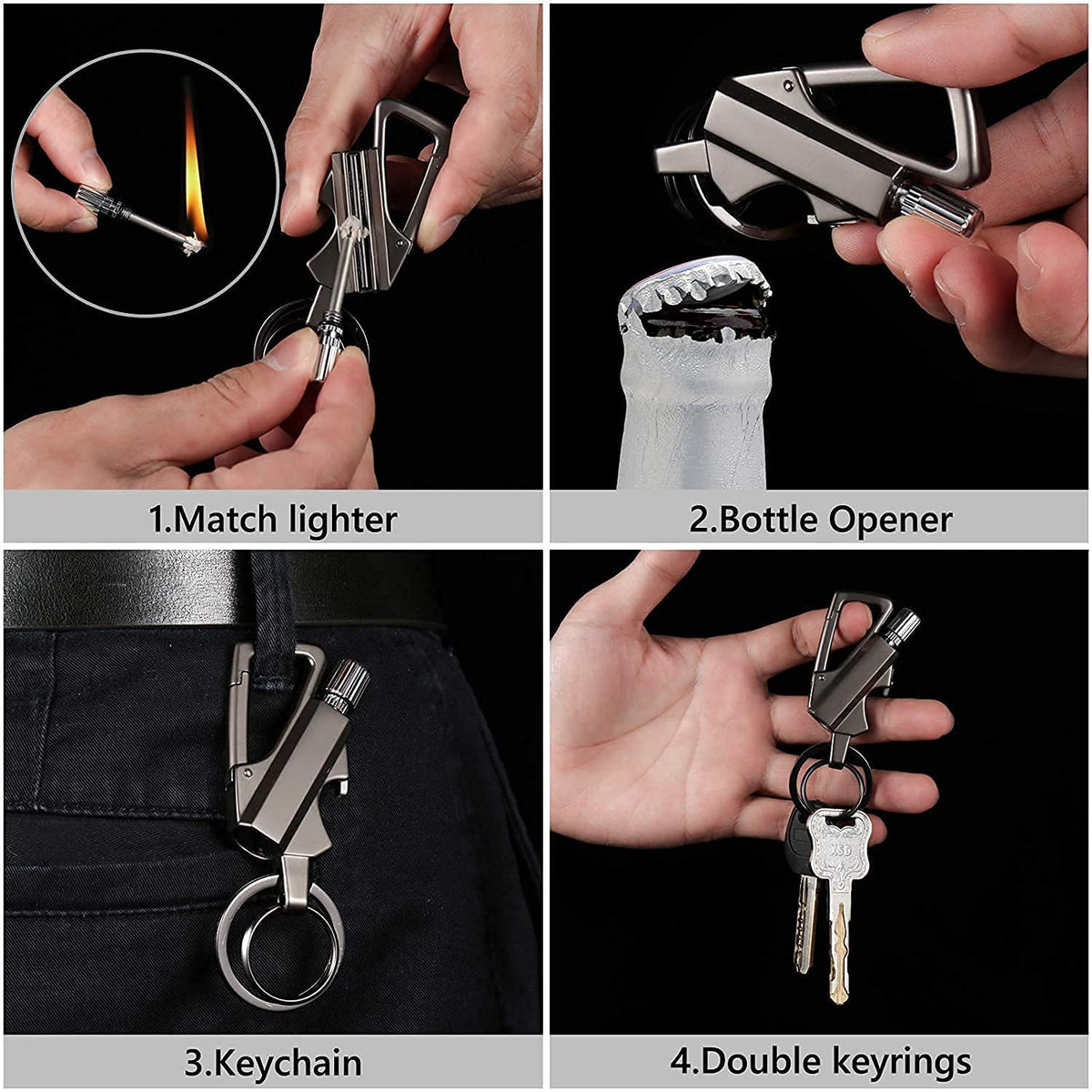 Permanent Match Infinity Lighter Keychain Multitool with Bottle Opener for Men