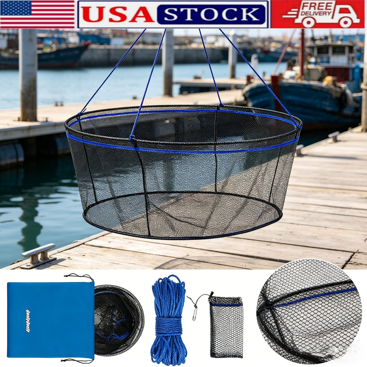 Foldable Heavy Duty Fishing Net with Rope - Rubber Coated Landing Net for Minnows