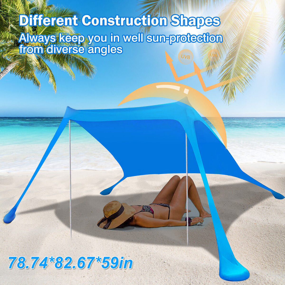 Portable UPF50+ Beach Shade Tent with Sandbags - Sun Shelter Canopy