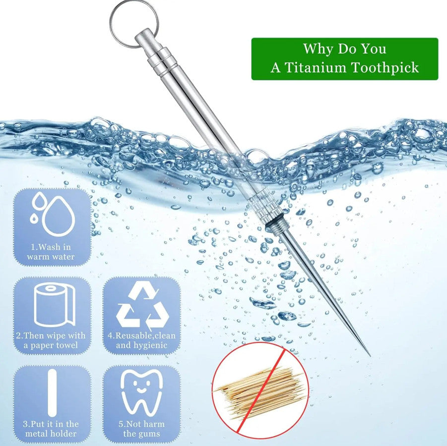 Portable Titanium Toothpick Keychain Reusable Eco-Friendly Holder