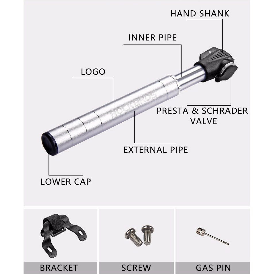 Mini Portable Bike Pump with Aluminium Alloy Handle & Reversible Valves