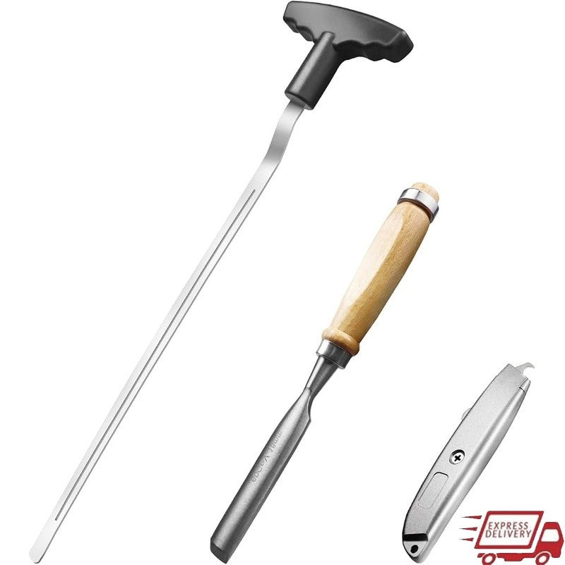 Quick & Safe Golf Grip Removal Tool with V-Groove Tape Stripper, Curved Blade