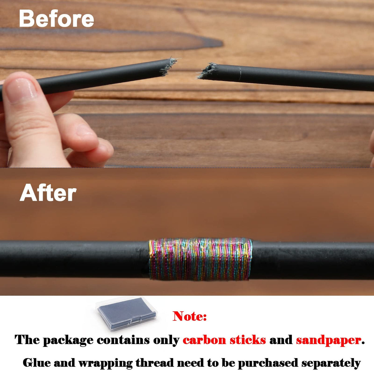 Fishing Rod Repair Kit 10Pcs Carbon Fiber Blanks for Rod Building & Repair
