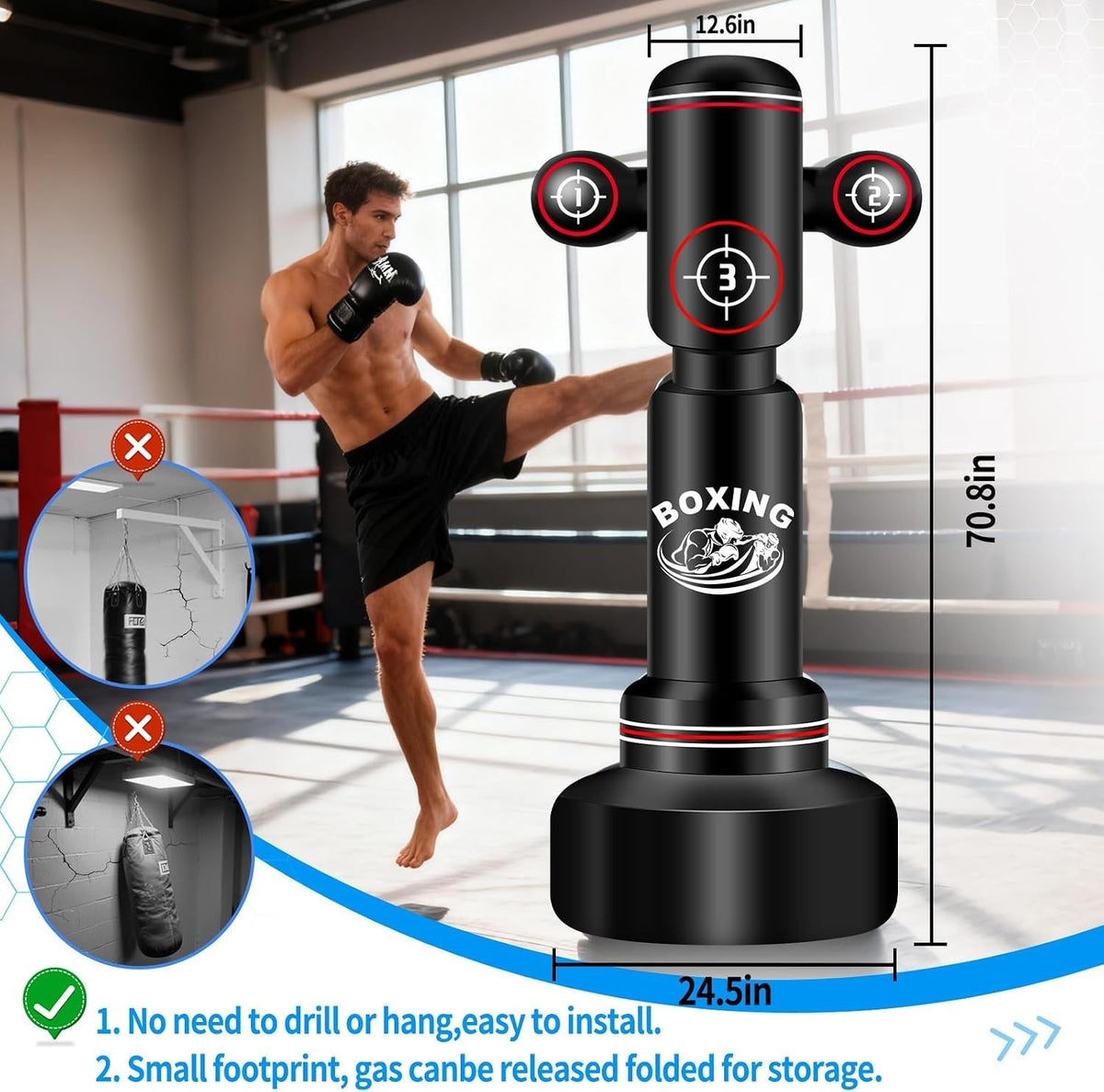 Heavy Freestanding Punching Bag for Adults with Gloves - 70 Inches