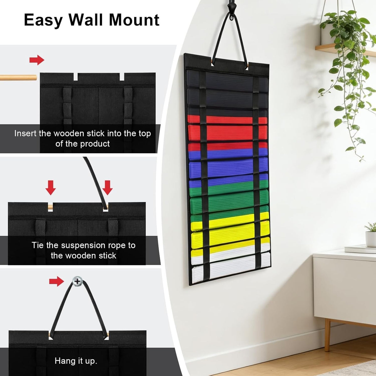 Martial Arts Belt Display Rack Holds Up to 12 Belts for Karate Taekwondo BJJ Judo