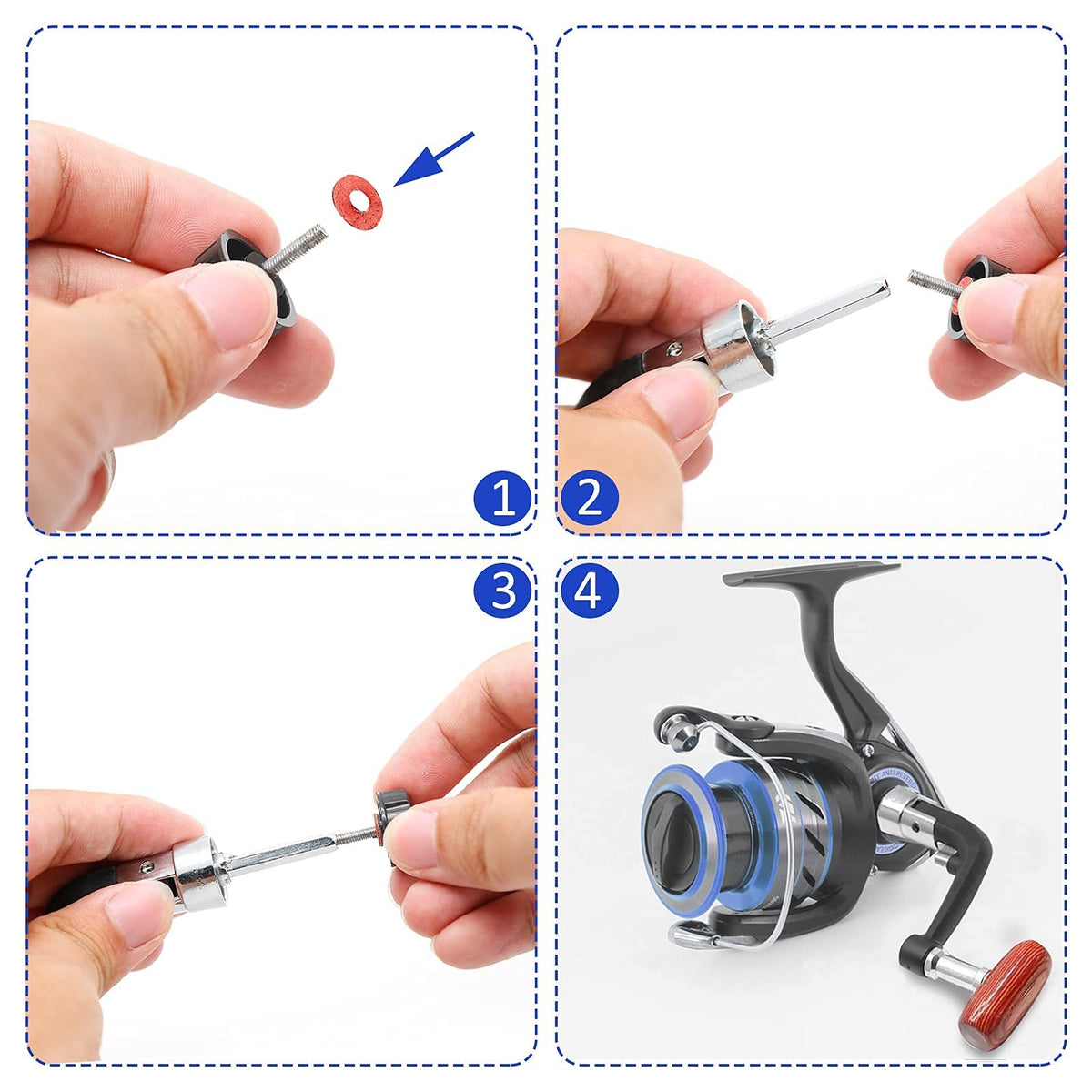 Large Fishing Reel Handle Replacement Set for Spinning Reels - Durable Metal & Wooden Knob