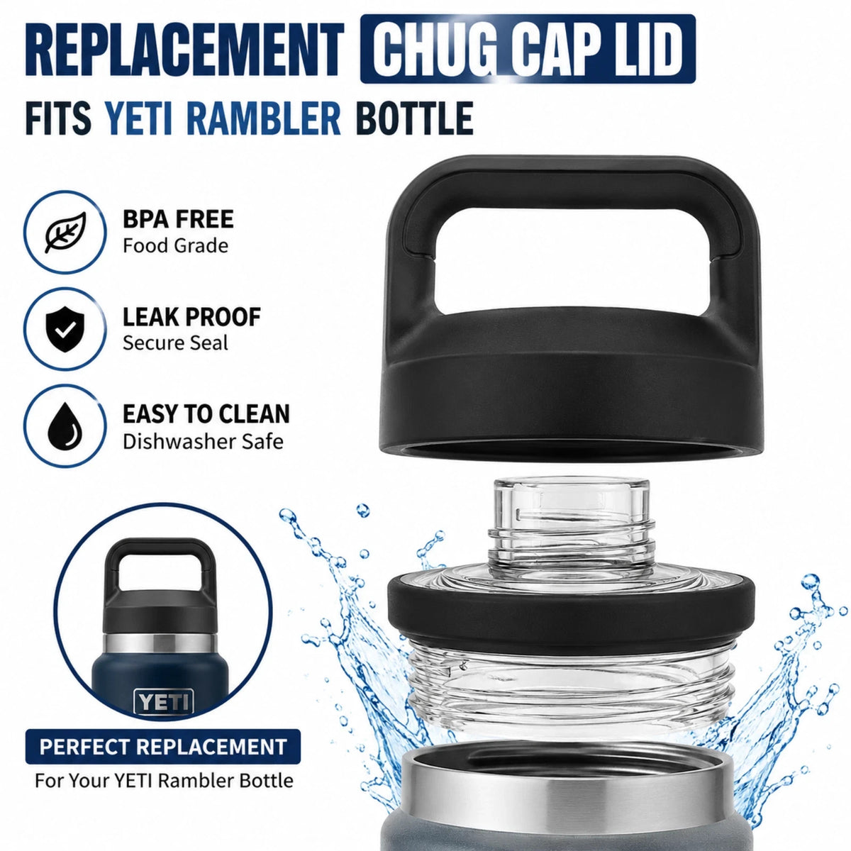 Replacement Screw Top Lid for YETI Rambler Bottle - Durable Water Bottle Cap